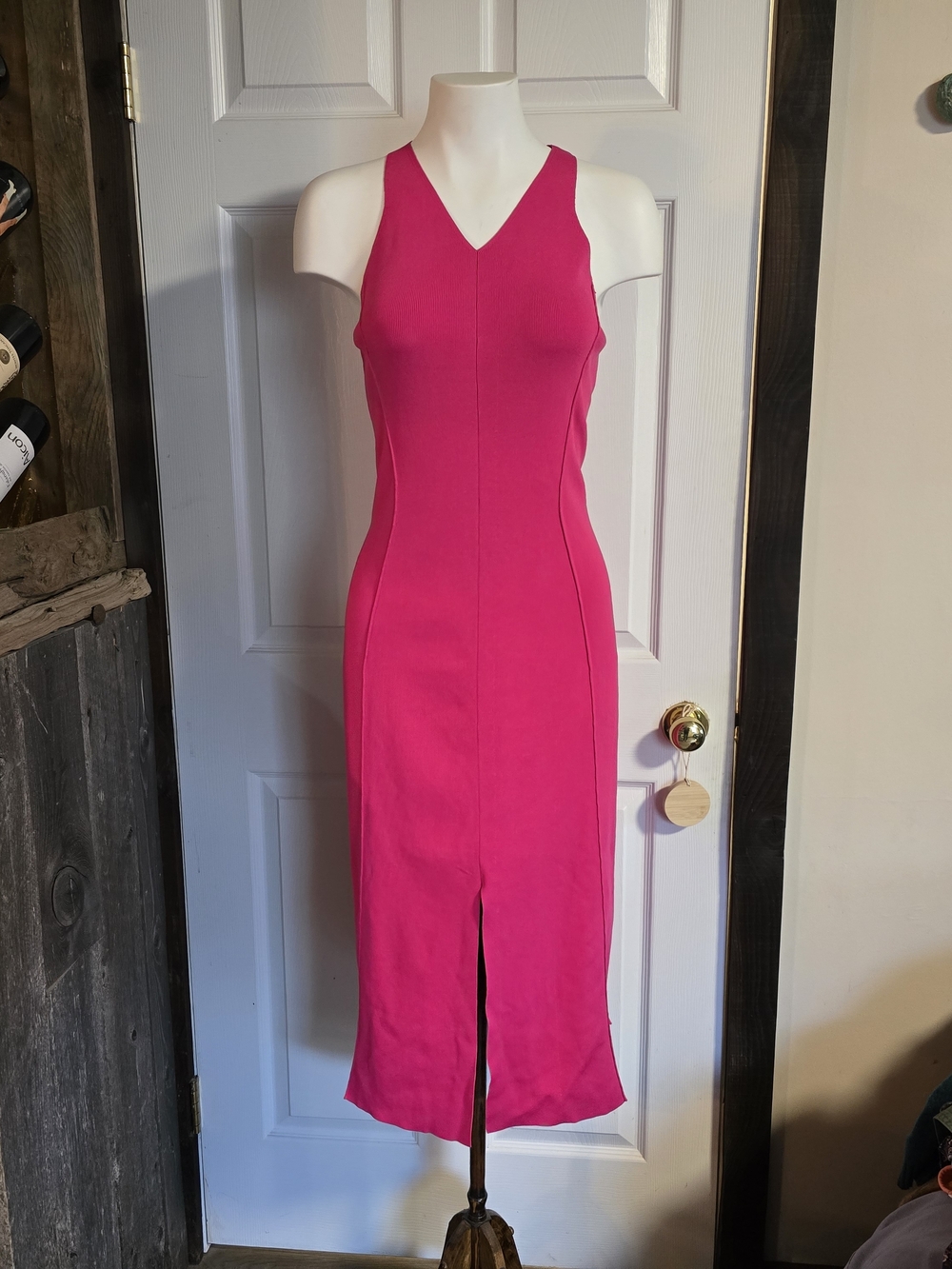Women's Hot Pink V-Neck Midi Dress